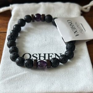 OSHENA‎ Designer Beachwear Lava and Amethyst Bead Bracelet Free jewelry box!
